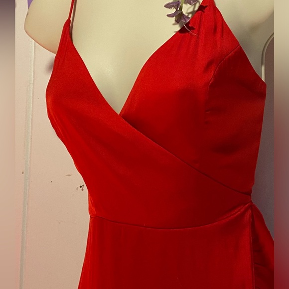 Free People Intimately red silky wrap dress surplice neck,ruffle hi low hem sz.S - Picture 5 of 11